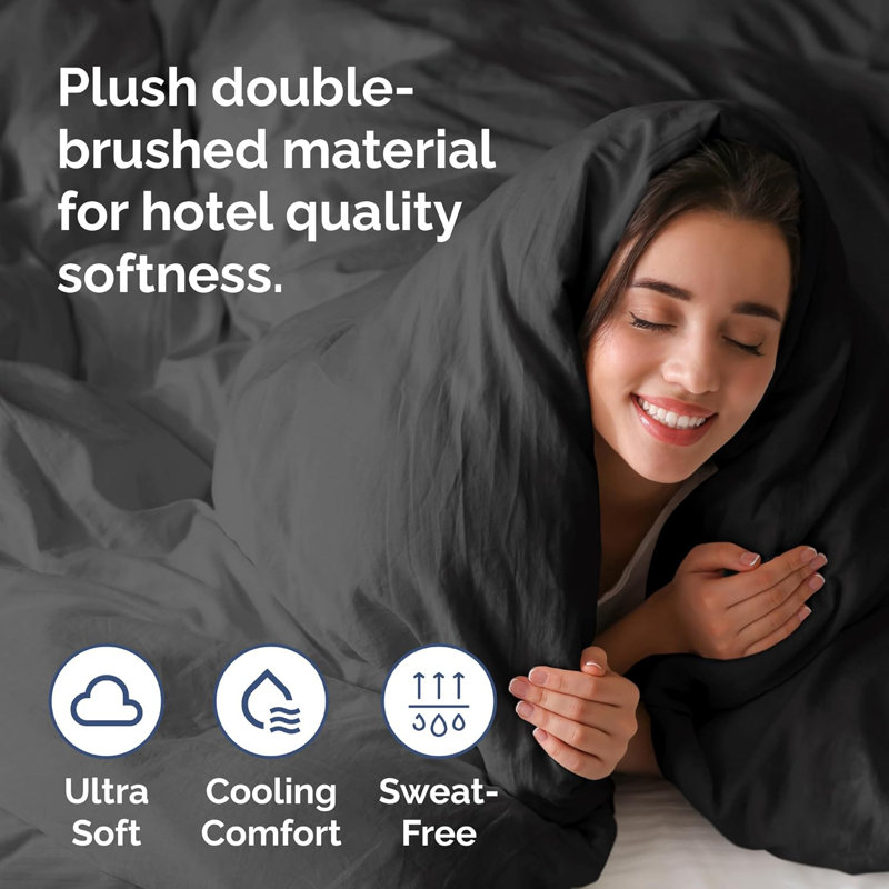 Premium 3-Piece Duvet Cover Set - Hotel Quality Soft & Cooling Comforter Cover With Zipper & Matching Pillowcases, Black