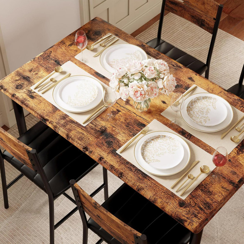 Table de salle à manger pour 4 personnes, table de cuisine en bois avec chaises rembourrées pour la cuisine et les espaces, rustique