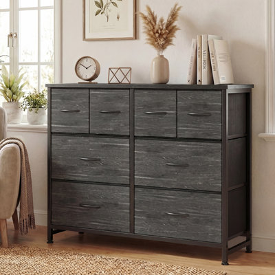 Commode 8 tiroirs en tissu, commode H 30 "avec plateau en bois