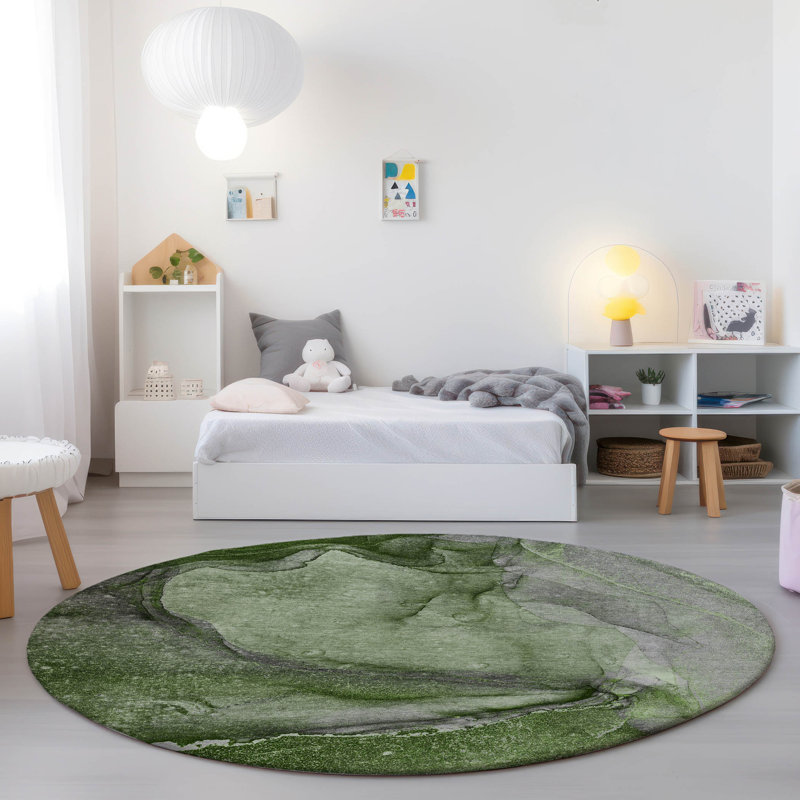 Boxleye Washable Abstract Indoor / Outdoor Rug, Round 8'