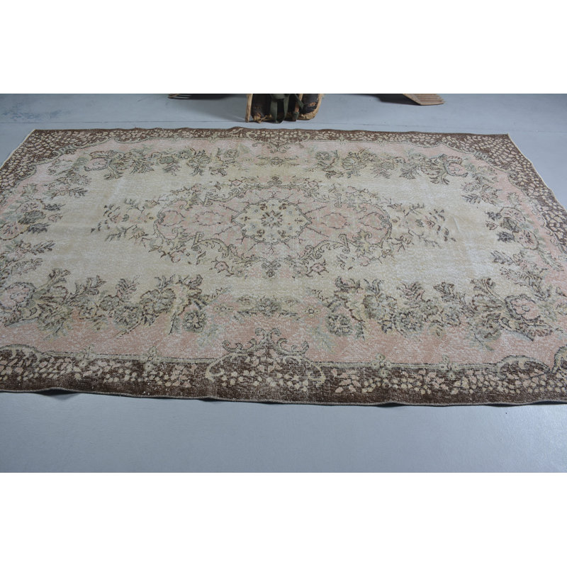 Tapis rétro, tapis 6,1 x 10 pi, tapis turc, tapis de cuisine, tapis marocain, tapis modernes beige