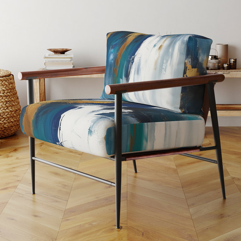 Feeling Spirit Abstract In Nova Blue And Gold - Upholstered Contemporary Arm Chair, Abstract Art Accent Chair, Black
