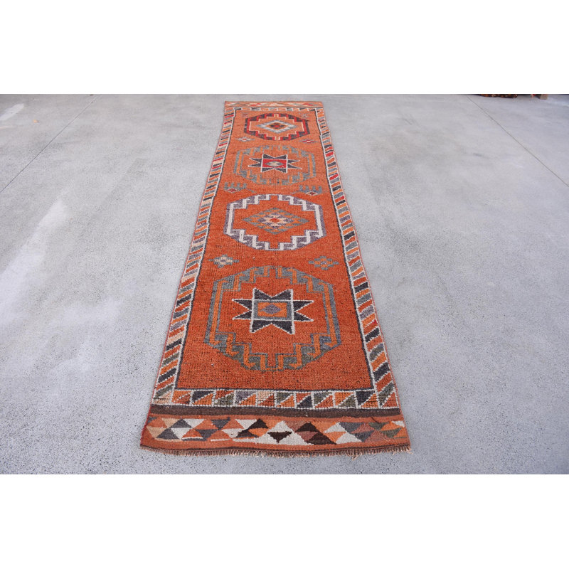 Vintage Wool Patchwork Runner, 33.9x136.2 Inch Orange Rug