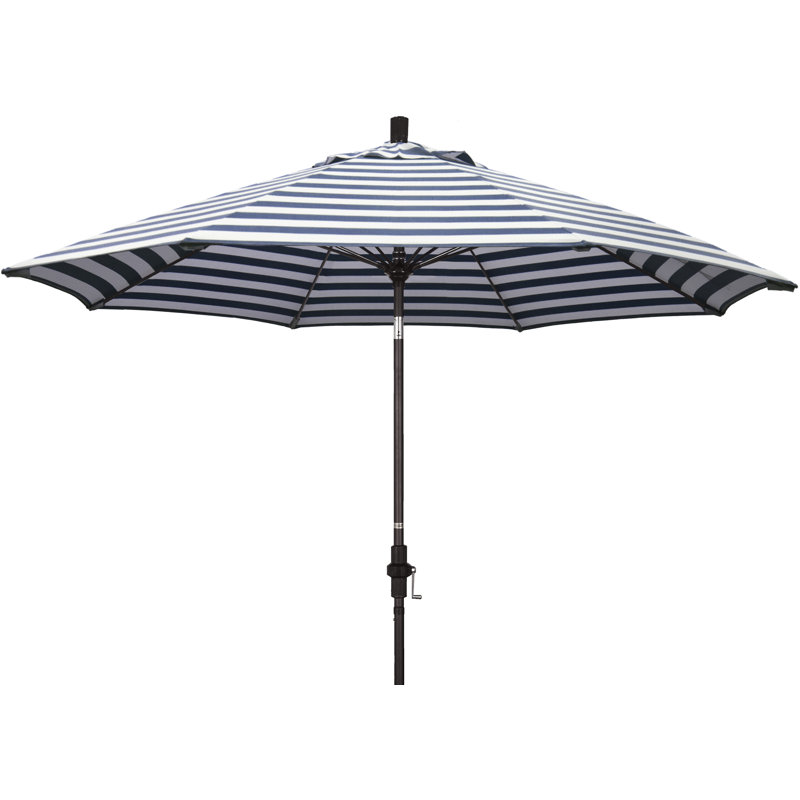 Parasol 9" Market, Rayure Cabana bleu marine / blanche, Matted Black