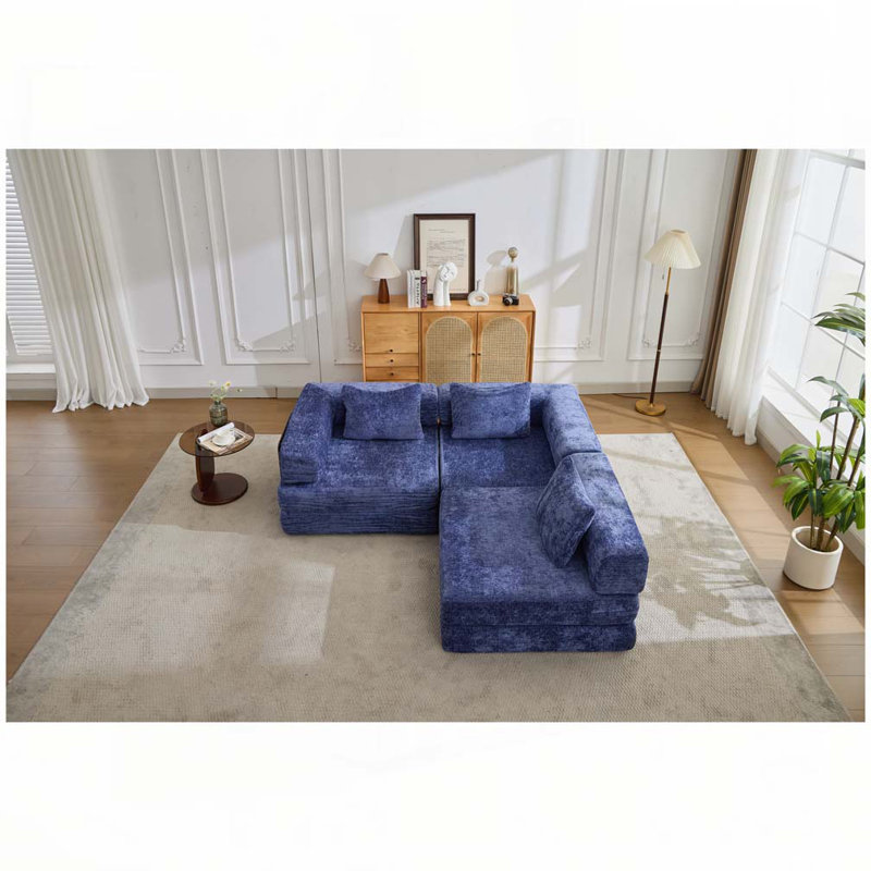 Canapé-lit Chenille, Bleu très foncé, H 24,8 po x l 118 po x P 39 po