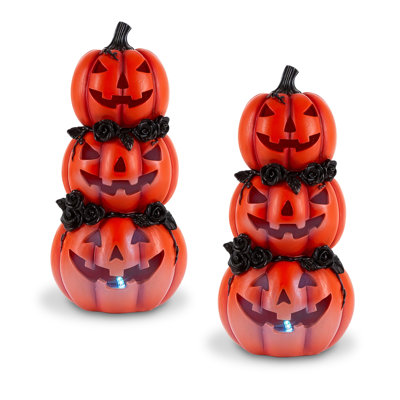 Lighted Stacked Orange Resin Pumpkin