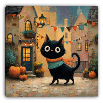 Art d'Halloween, chat avec citrouilles