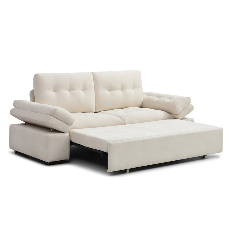 Munos Full Size Convertible Sleeper Sofa, 77" Pull Out Sofa Bed, Beige