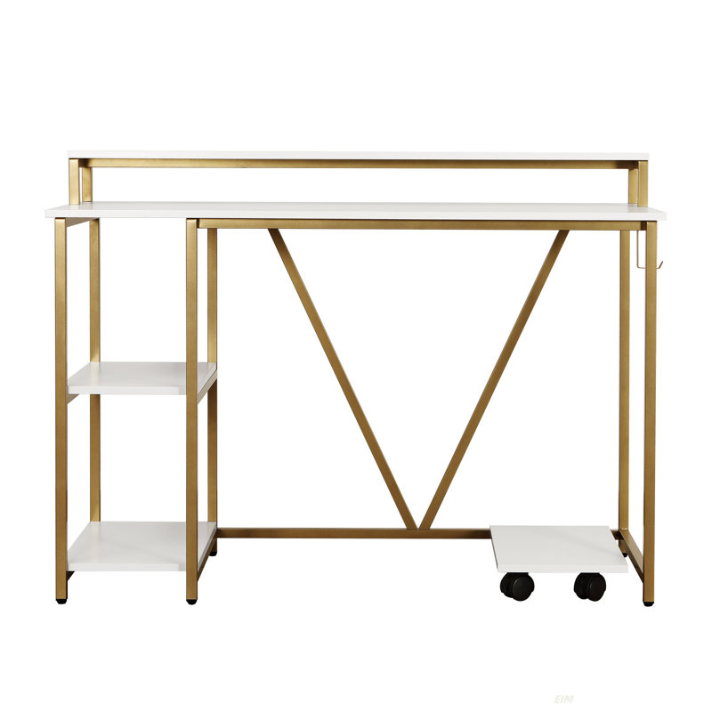 Techni Mobili Industrial Writing Desk(Desk), White/Gold
