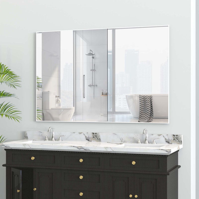 Miroir de salle de bain rectangulaire surdimensionné moderne, Blanc