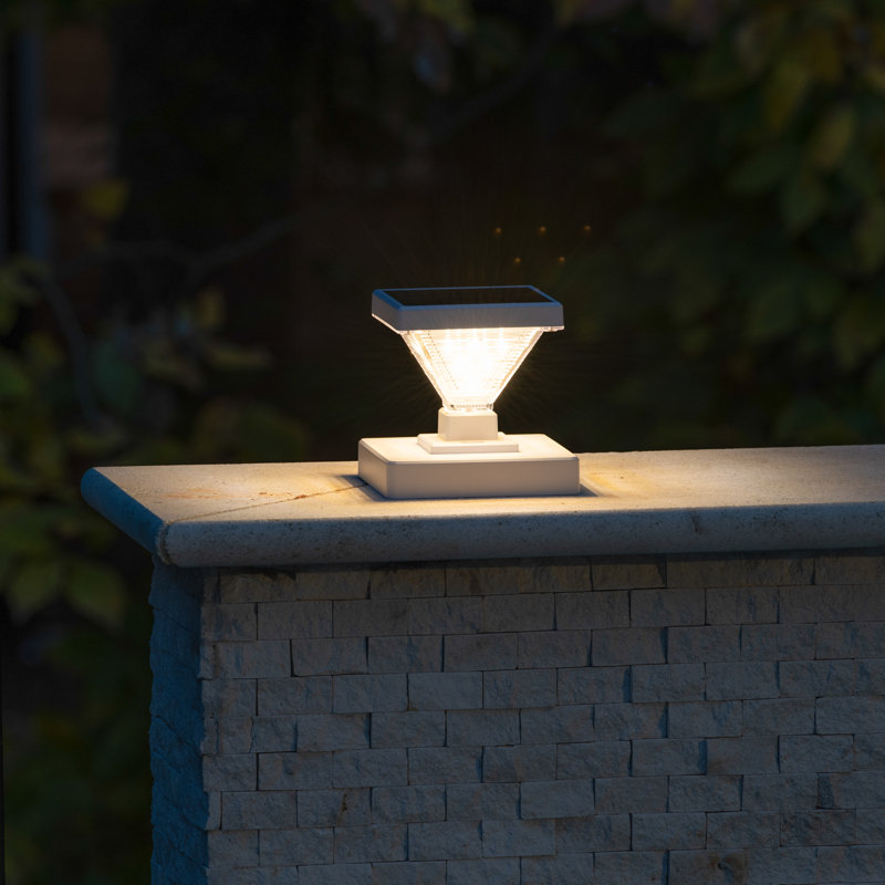 Luxor White Solar LED Post Cap Lights with Dusk to Dawn Mode (Set of 2)