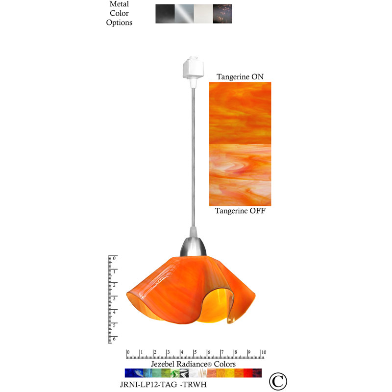 Sapin Lily Handcrafted Glass 1-Light Track Pendant, Small, Tangerine, Nickel