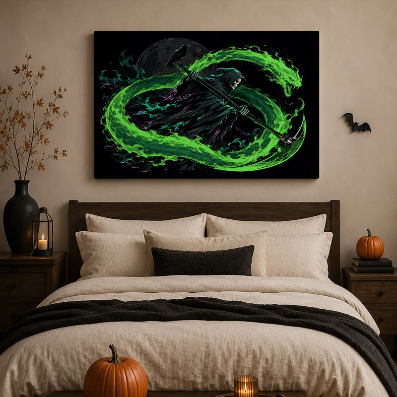 «Grim Reaper with Green Dragon and Full Moon», art mural sur toile, H 24 po x l 36 po