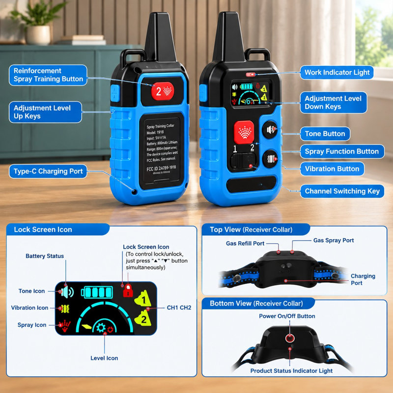 With a 1000ft remote range, this rechargeable citronella collar fits small, medium, and large dogs; its humane no-shock bark training uses 4 options—spray, vibration, sound, and reinforcement spray.