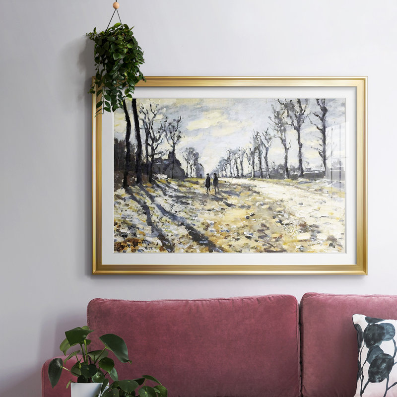 La route, effet de neige au coucher du soleil, 1869, Or, H 27 po x l 39 po x P 1,5 po