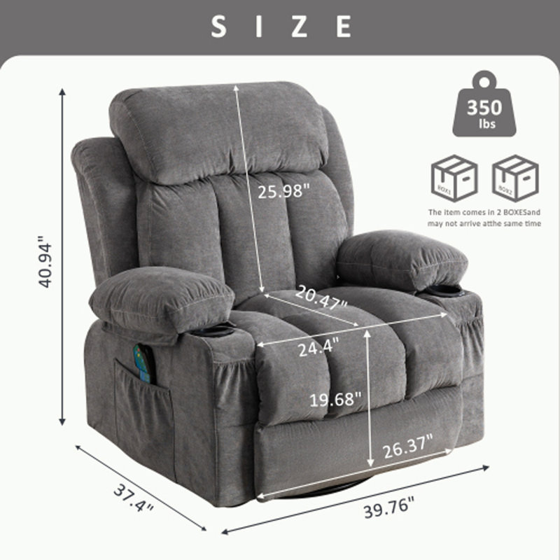 Swivel Recliner Chair with USB and 2 cup holders, Grey