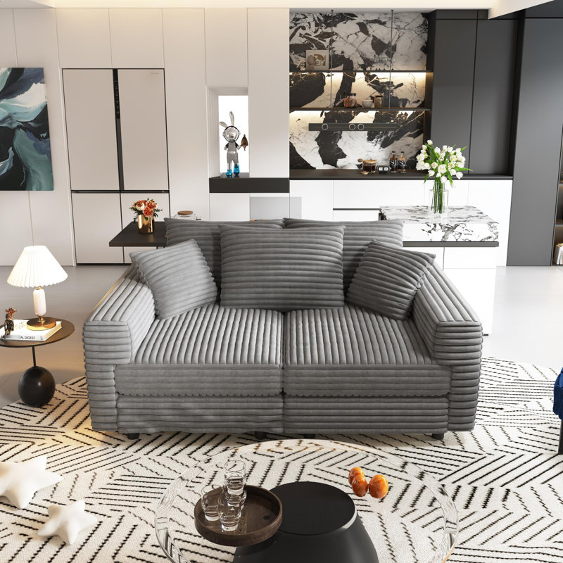 Velours côtelé gris 82,7 po à 3 places, confort luxueux, profond avec coussins moelleux, convertible, support stable pour les adultes, moderne facile à assembler, couleur grise, canapé rembourré confortable, multiples