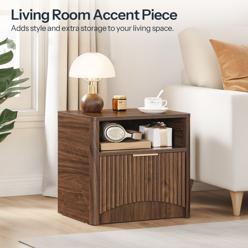 Finlas 18.9" Mid-Century Modern Nightstand with Storage，End Table With Shelf For Small Space