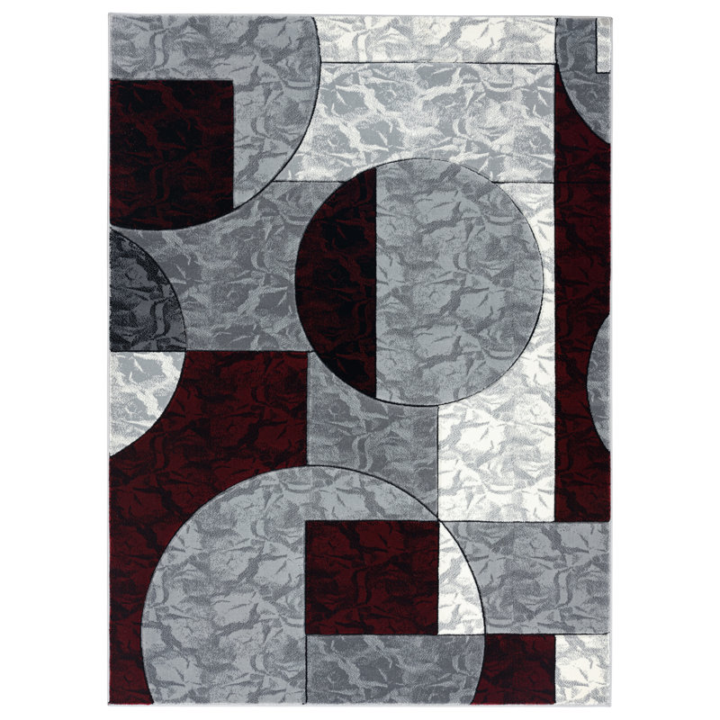 Tapis géométrique gris / bourgogne Fabjola, Rectangle 2 pi 1 po x 3 pi 3 po