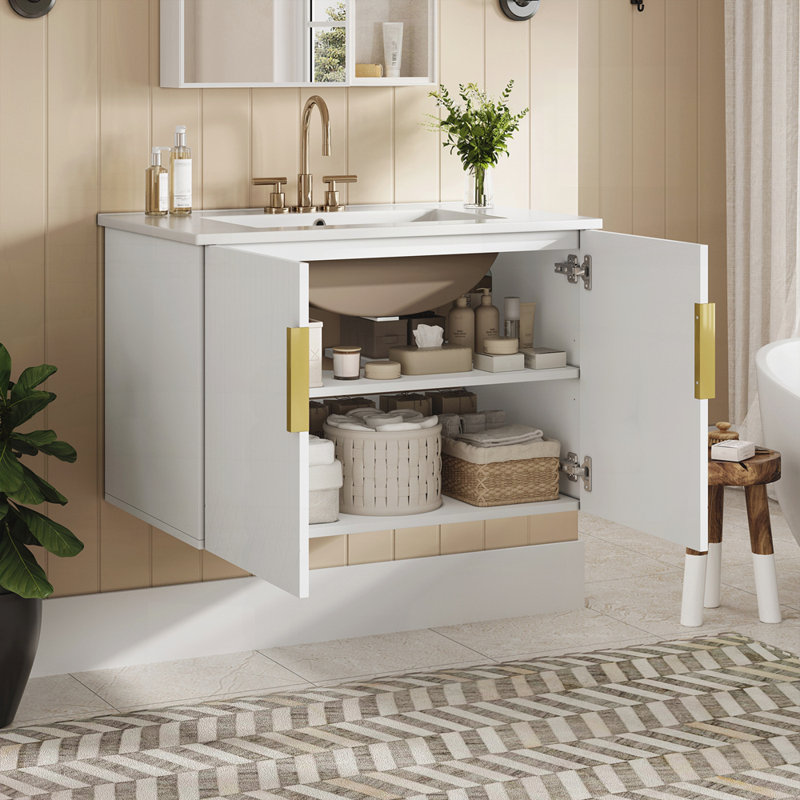Meuble-lavabo 30 po avec lavabo en céramique, White