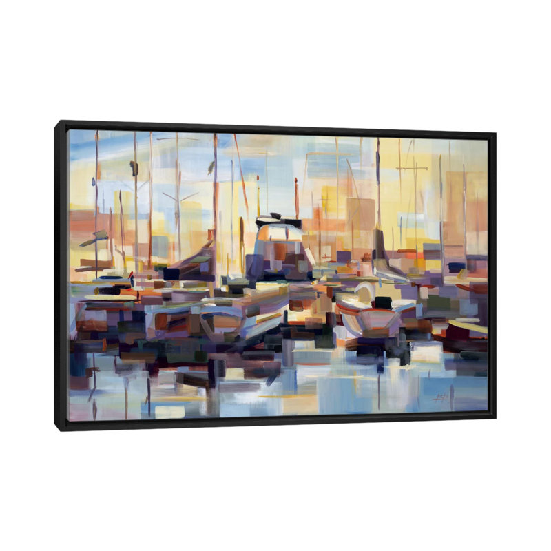 «Bateaux», reproduction sur toile, Toile avec cadre noir, Pas de tapis, H 32 po x l 48 po x P 1,5 po