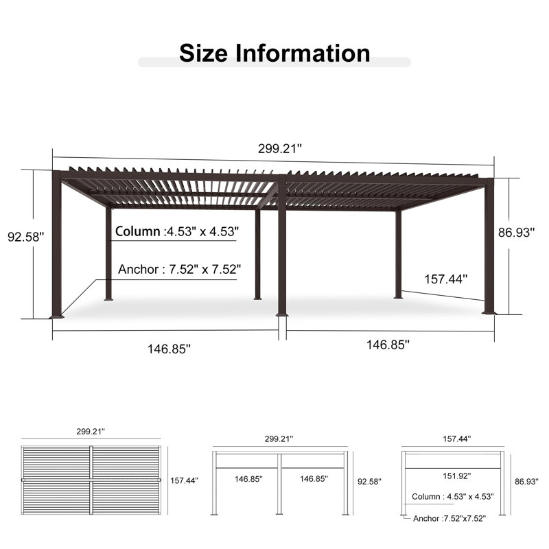 Purple Leaf 13' X 25' Louvered Pergola with Adjustable Roof For Deck Backyard Garden