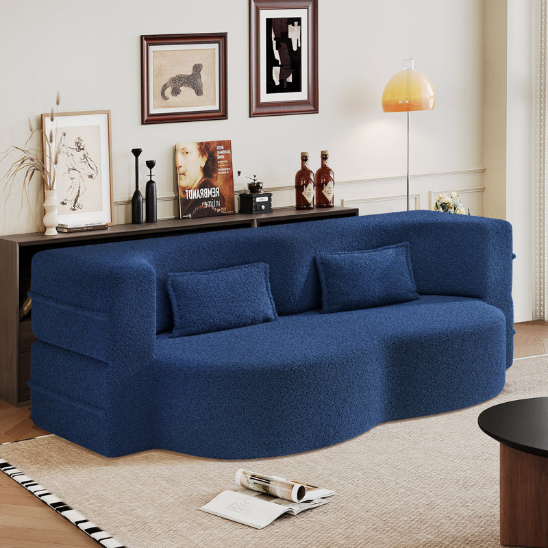 Canapé-lit moderne de 78,7 po avec 2 coussins pour le salon à petit pas, canapé-lit convertible en tissu rembourré de mousse, matelas pliant, aucun assemblage requis