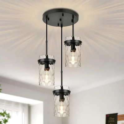 3 Lights Modern Style Lighting Pendant, Adjustable Kitchen Hanging Light Fixture, Combination Aqua Blue Glass Pendant for Kitchen, Dining Room, Bedroom, Indoor Hallway, Bar, Compatible with All E26 Bulb Heads