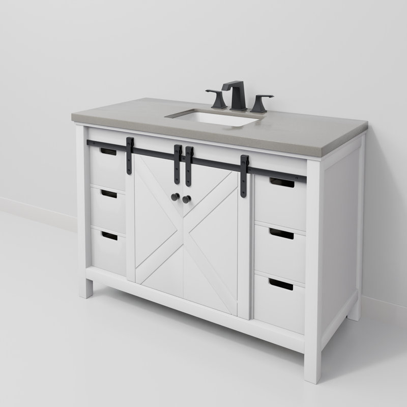 Ensemble de meuble-lavabo simple avec robinet l 48 po x P 22 po Marsyas, Blanc, Quartz gris