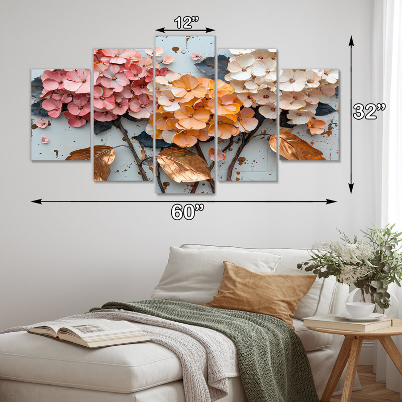 Vibrant jardin d'hortensias I - art mural hortensia - décoration murale traditionnelle, H 32 po x l 60 po, 5
