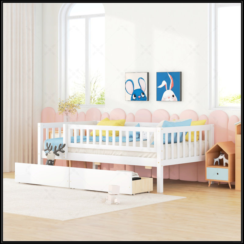 Daybed Wood Bed With Two Drawers, White