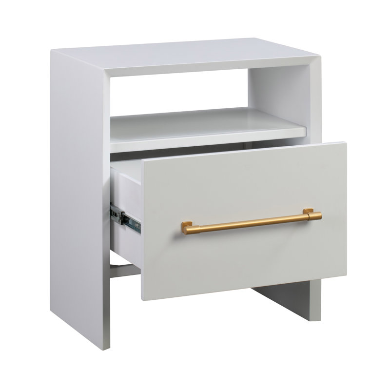 58.4cm W Solid + Manufactured Wood Bedside Table, White