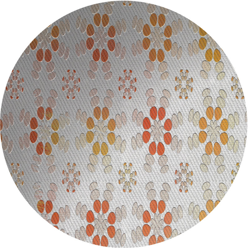 Tapis orange à motif/jaune/gris Zussen, Rond 7 pi