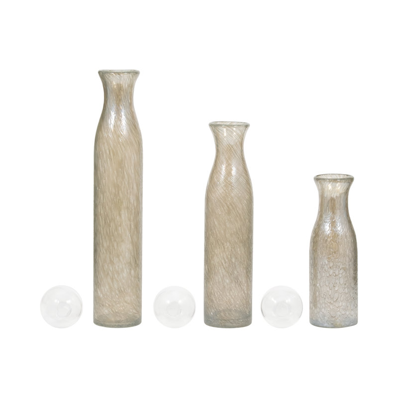 Kelis Glass Vases, Bud, Grey Elegant Lidded Design, Home Accent Glassware, 15 and 19 and 22''
