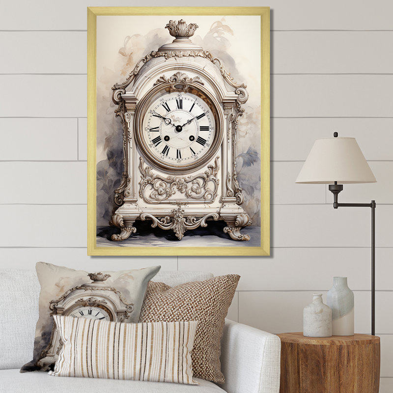Horloge classique sophistiquée - impression, Encadrement doré, H 44 po x l 34 po x P 1,5 po