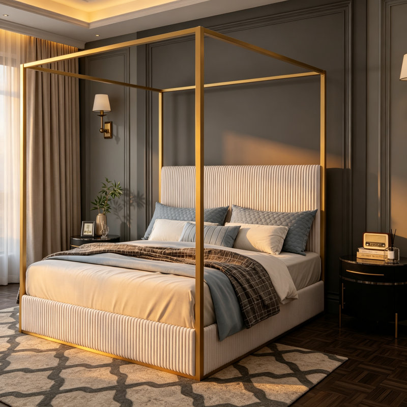 Upholstered Bed, King, Beige