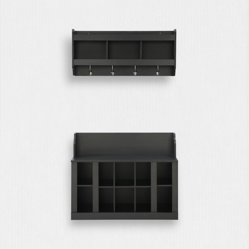 Raequawn Hall Tree 35.3'' Wide with Shoe Storage, Black