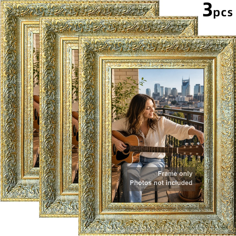 Cadre 3 pièces classique doré antique pour photos et décor de hall d'entrée 8 po x 10 po