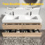 Meuble-lavabo mural flottant 60 po avec lavabo à quartz blanc, tiroirs en chêne brut, épissure en noyer, poignée cachée, système silencieux, meuble-lavabo laqué à base d'eau E0, double grille noire unique
