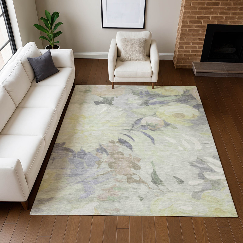 Tapis floral intérieur / extérieur lavable à la machine Huseby ACN2264, Rectangulaire 3 pi x 5 pi