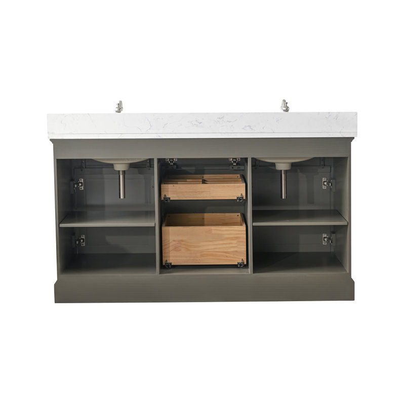 Ensemble de meuble-lavabo double 60 po Currahee, Gris argenté / nickel brossé