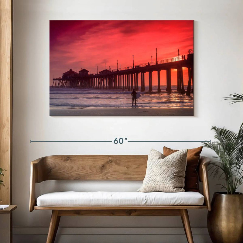 Coucher de soleil sur la plage Gillard Huntington, H 32 po x l 48 po