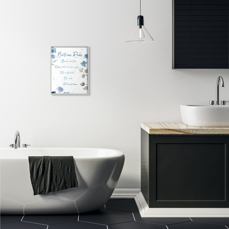 «Bathroom Rules Watercolor Flower Word Design» par Milli Villa - reproduction d'art textuel, Estampe numérique Farmhouse
