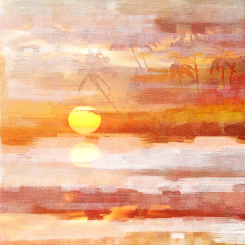 « incandescente coucher de soleil »-impression sur toile tendue, H 18 po x l 18 po