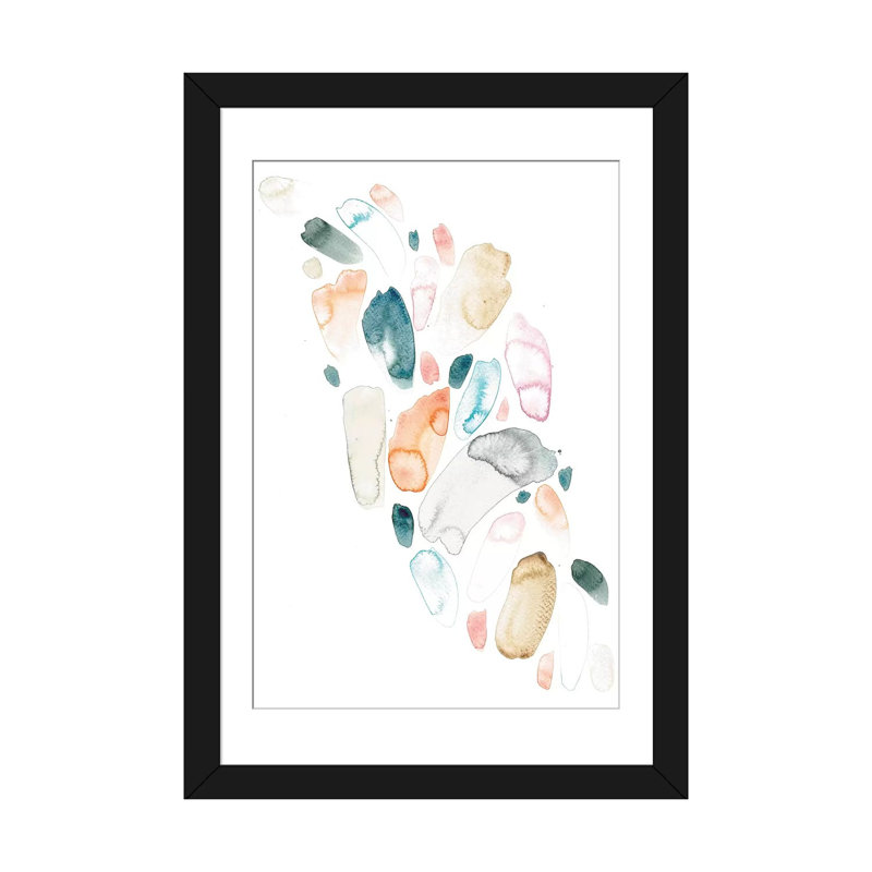 « pebbles » non disponible sur toile, H 24 po x l 16 po x P 1 po, Papier beaux-arts encadré noir, Blanc