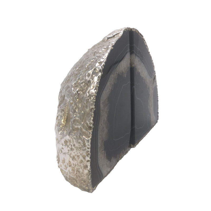 Serre-livres antidérapant Agate, H 5,5 po x l 6,5 po x P 3 po, Noir / argent