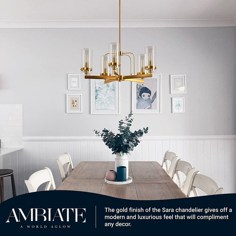 Lustre classique à 5 lumières avec abat-jour, H 51,75 po x l 51,75 po x P 23,50 po, Or