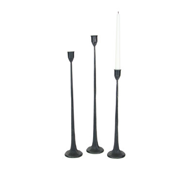  Set of Three Taper Candle Holders, Cast Iron Rustic Farmhouse Table Decor, Black Finish