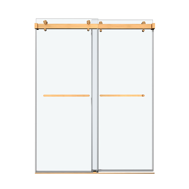 Porte de douche coulissante double de 68 à 72 po x H 76 po, verre trempé transparent de 3/8 po (10 mm), raccords en acier inoxydable fiables avec finition, pièces