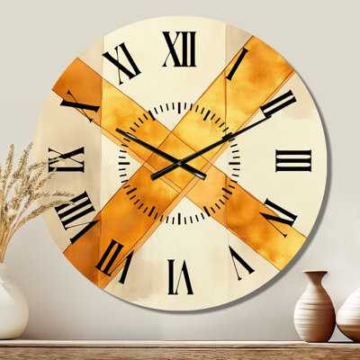 Golden Intersection III - Minimalist Non-Ticking Metal Wall Clock
